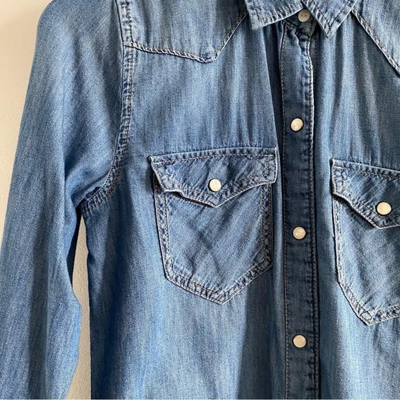 Gap Two Pocket Western Denim Button down Shirt Medium Indigo - Picture 5 of 14
